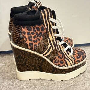 Jessica Simpson MELINEY WEDGE SNEAKER BOOTIES Animal Print Wedge Sneakers
